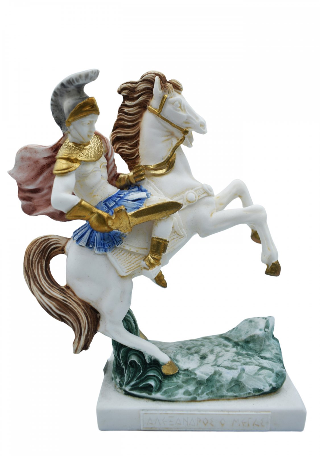  Alexander The Great riding Bucephalus, alabaster statue with color