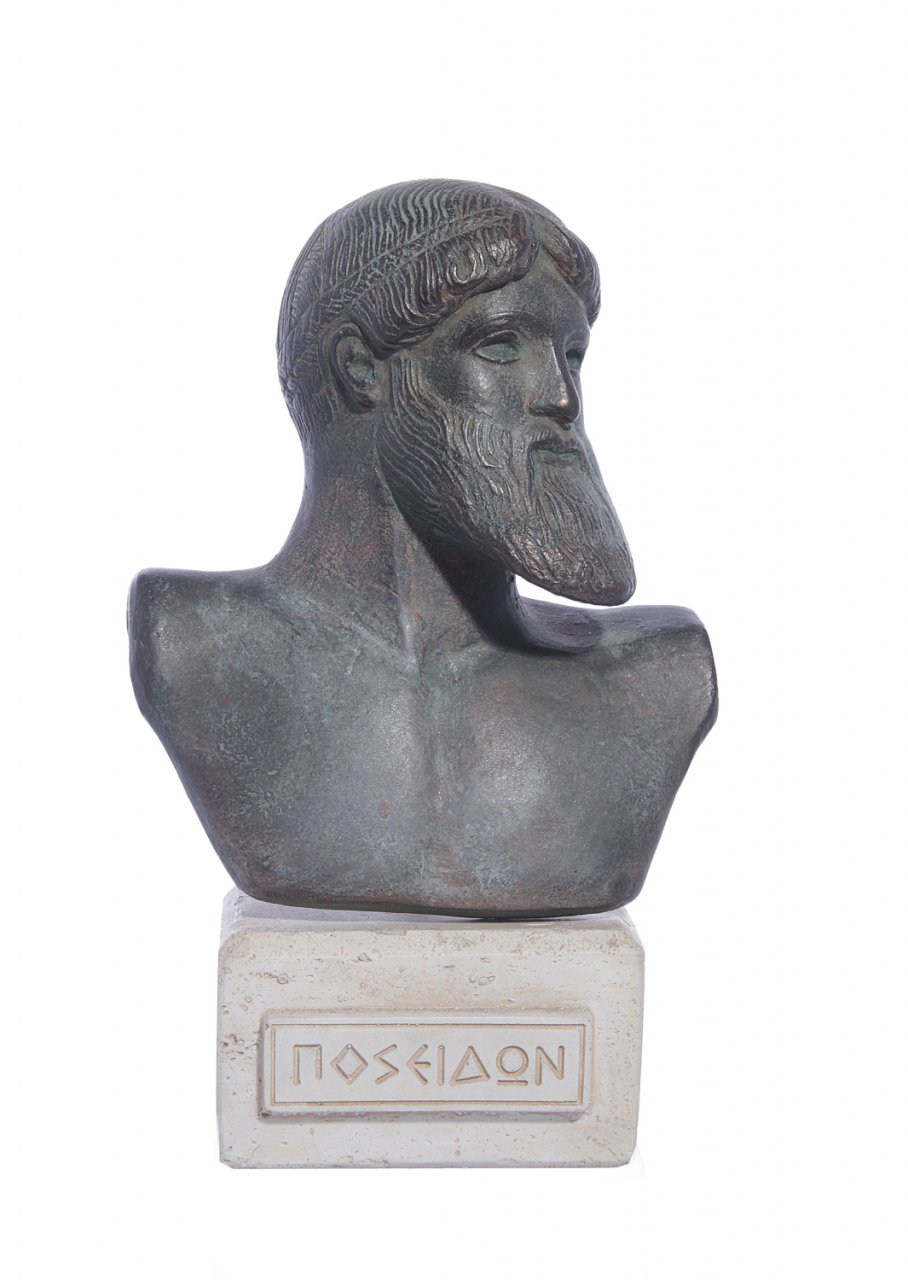 Poseidon green plaster bust statue