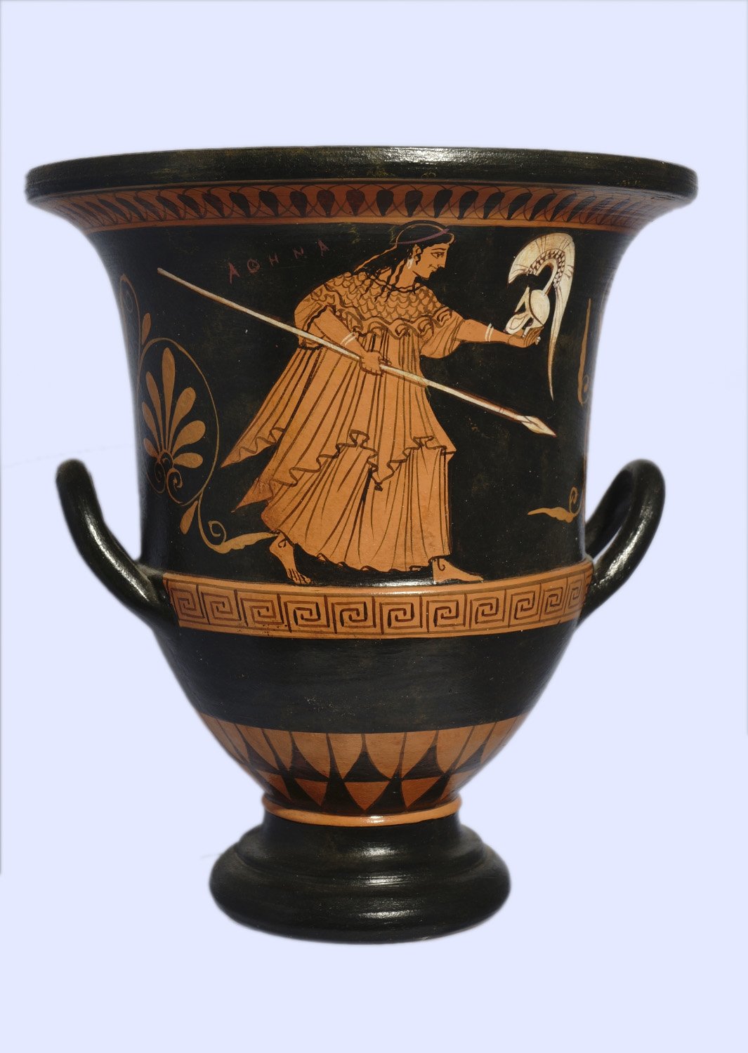 Classical red-figure crater Achilles - - Athena, greek pottery replica
