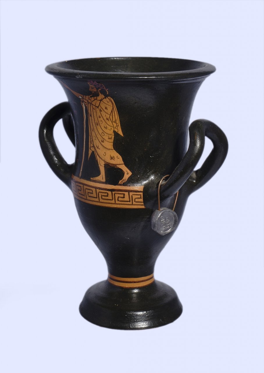 Handmade Red-figure kantharos depicting Dionysus and Athena