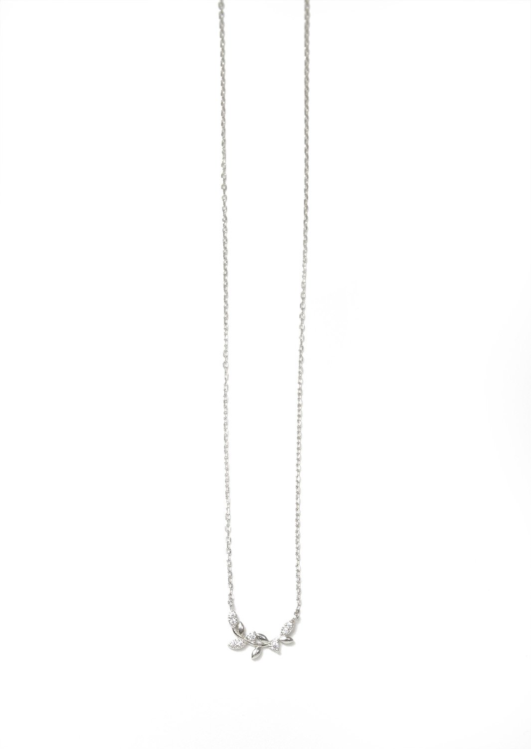 Greek olive branch silver necklace with zircon