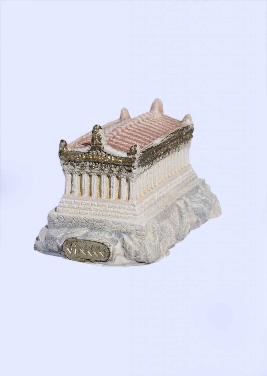 Medium plaster statue of Reconstracted Parthenon of Acropolis with golden details