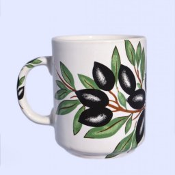 Porcelain mug with olives and olive leaves 1