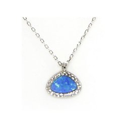 Blue opal pendant silver necklace with zircon 1